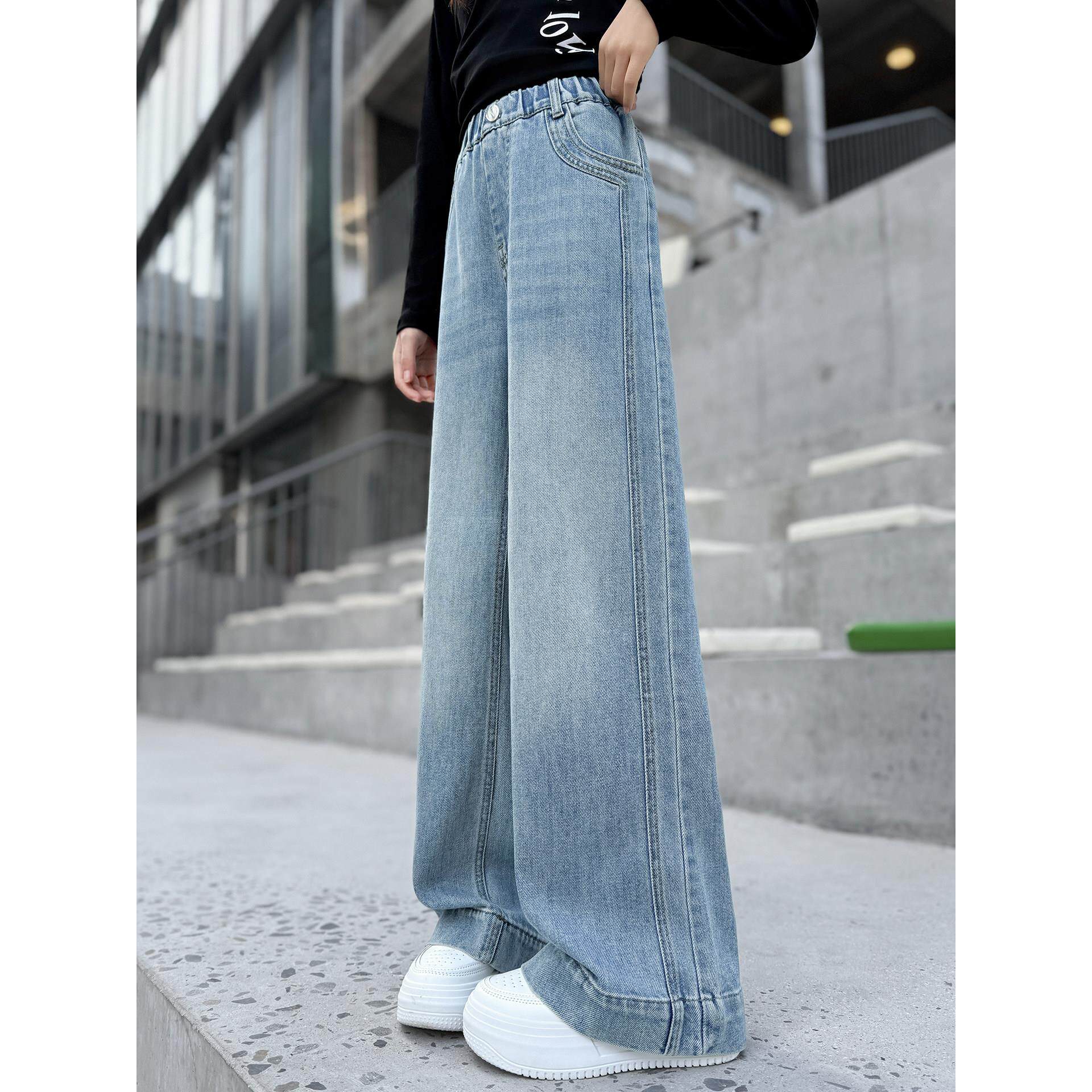 女童春秋新款2026阔腿裤中大童筒裤牛仔裤休闲女孩洋气直儿童春款