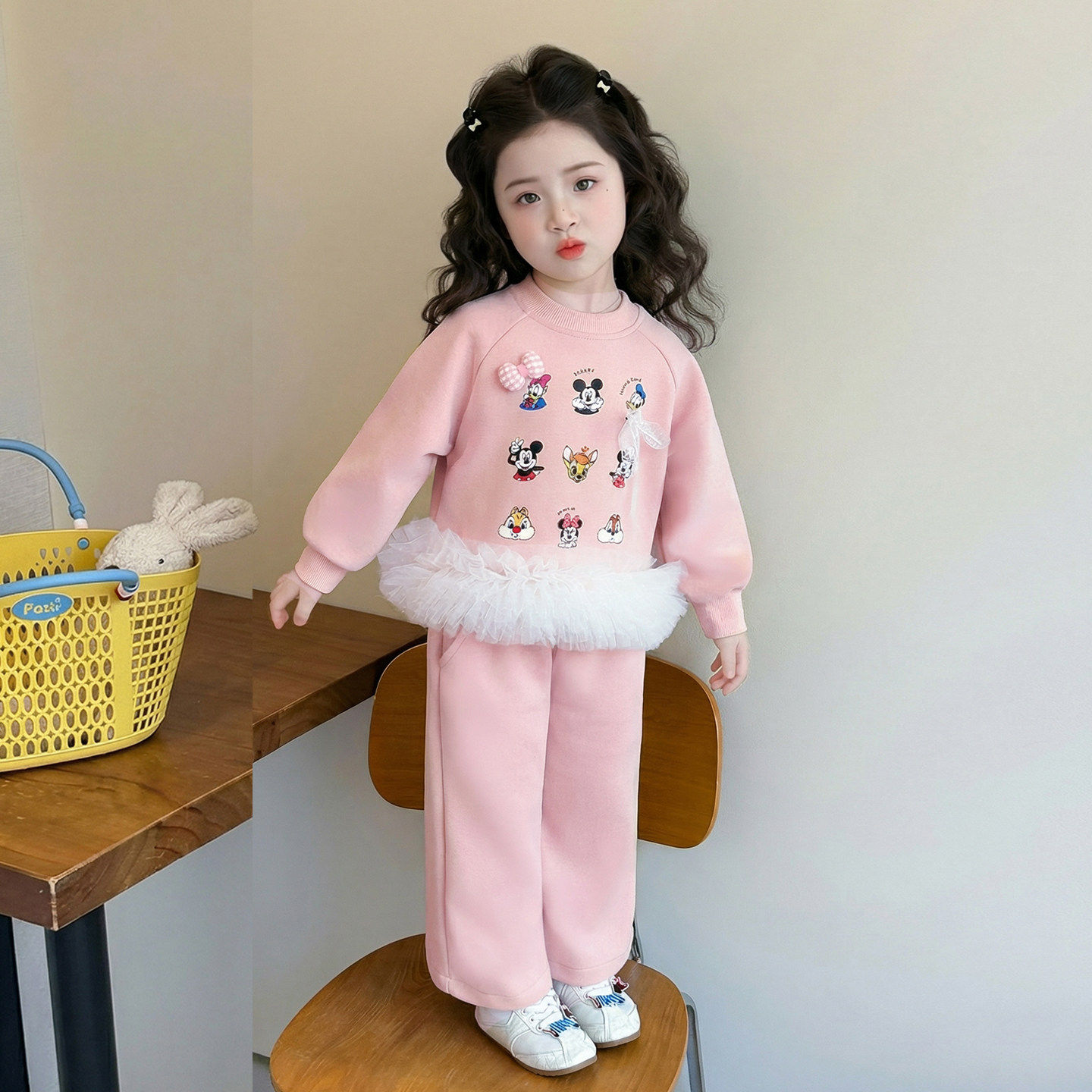 2026新款卫衣套装卡通春装宝宝好看儿童两件套休闲花边巨女童春季