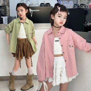 衬衣牛仔春秋外套洋气薄款春装女孩衬衫时尚女童中大童儿童款上衣