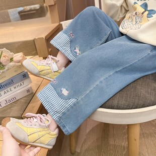 春季女童儿童新款女款牛仔裤阔腿宝宝刺绣裤子春装直春秋2026筒裤