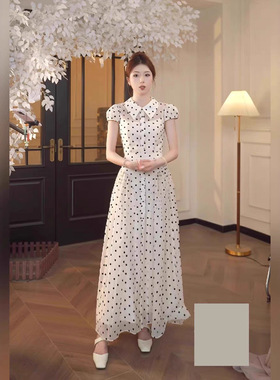 TZ6945法式甜美气质白色波点连衣裙女温柔富家千金感穿搭减龄长裙