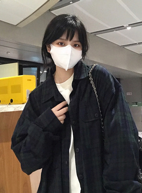 MEREGU自制可插袋复古棉质格子衬衫外套女宽松慵懒风设计感上衣