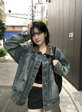 Meregu 韩版复古宽松拼接牛仔外套