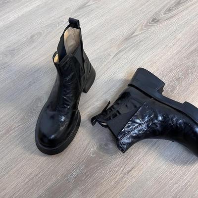 34-42头层羊皮！高品质手工真皮短靴粗跟短靴切尔西靴复古百搭