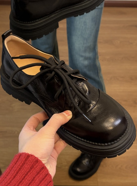 34-42全真皮高质感【四季百搭】小皮鞋圆头粗跟厚底单鞋女英伦风