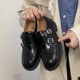 34-40码！头层牛皮复古金属扣乐福鞋高质感女静音深口小皮鞋