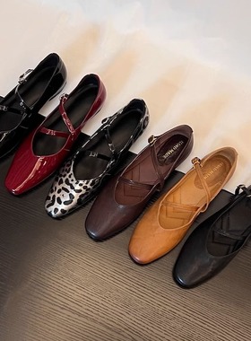 34-43码！羊皮圆头单鞋平底玛丽珍浅口法式复古小皮鞋百搭单鞋