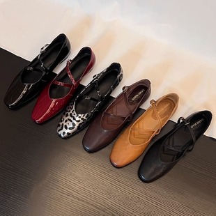 34-43码!羊皮圆头单鞋平底玛丽珍浅口法式复古小皮鞋百搭单鞋