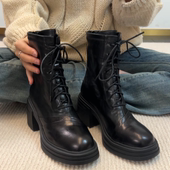 羊皮 42码 粗高跟瘦瘦马丁靴女英伦厚底短靴后拉链秋冬靴子