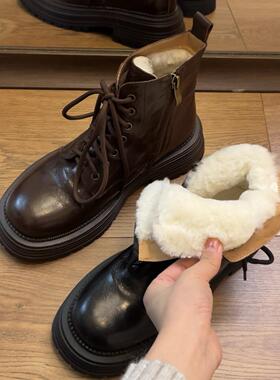 33-42码！厚绒羊毛马丁靴女厚底雪地靴冬季加绒加厚短靴大棉鞋