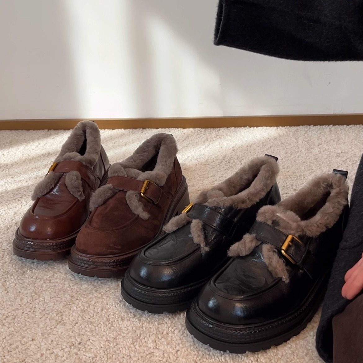 34-40码！头层羊皮~真羊毛厚底乐福鞋女圆头学院风皮带扣毛毛鞋,女鞋,乐福鞋（豆豆鞋）,淘宝优惠券,粉丝福利购,淘宝优惠卷