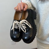 女小个子粗跟系带英伦风百搭小皮鞋 41码 复古厚底大头皮鞋
