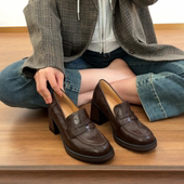 英伦小皮鞋 懒人一脚蹬 通勤高跟乐福鞋 2025年新款 42码 羊皮