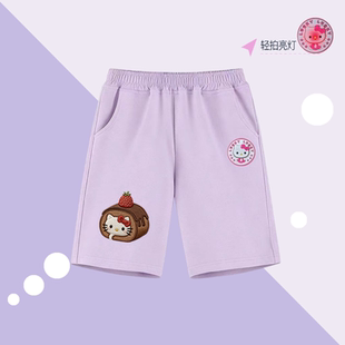 五分裤 NASA女童凯蒂猫休闲运动裤 小女孩纯棉卡通KT猫发光亮灯夏季