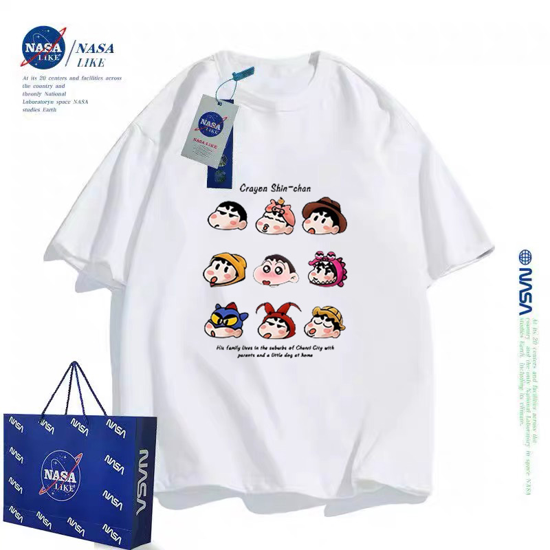 NASA联名趣味蜡笔小新男童中大童短袖t恤夏装2024宽松情侣上衣ins