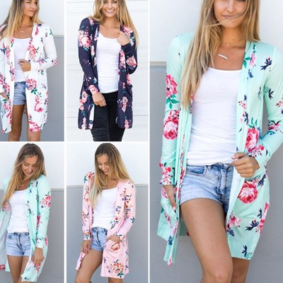 亚马逊秋季休闲印花开衫长袖外套