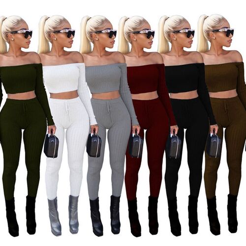 The 17 fall high elastic thread cloth two-piece women两件套