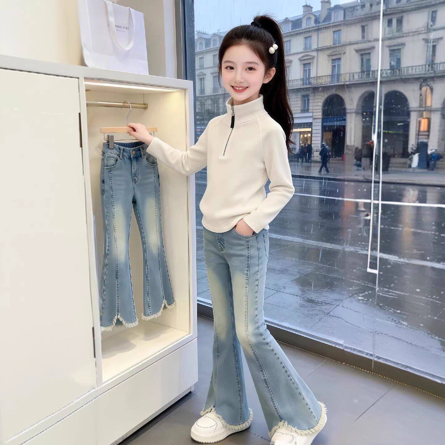 女大童牛仔裤时髦百搭微喇裤款春装裤子新款儿童女童洋气2026春秋
