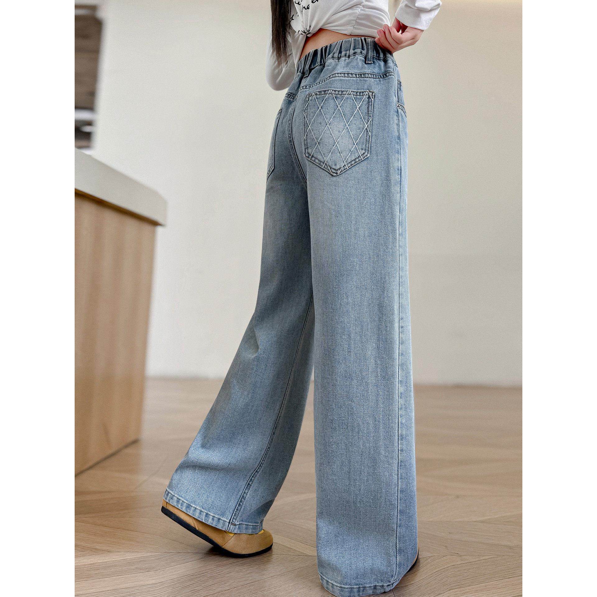 牛仔裤腿春阔春秋洋气浅色裤子儿童中大童2026女童新款时髦裤直筒