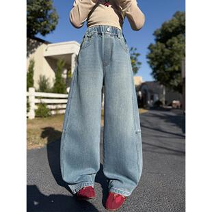 子牛仔裤 宽松女童裤 腿拼接中大童 女孩牛仔裤 直筒阔韩系休闲春秋季
