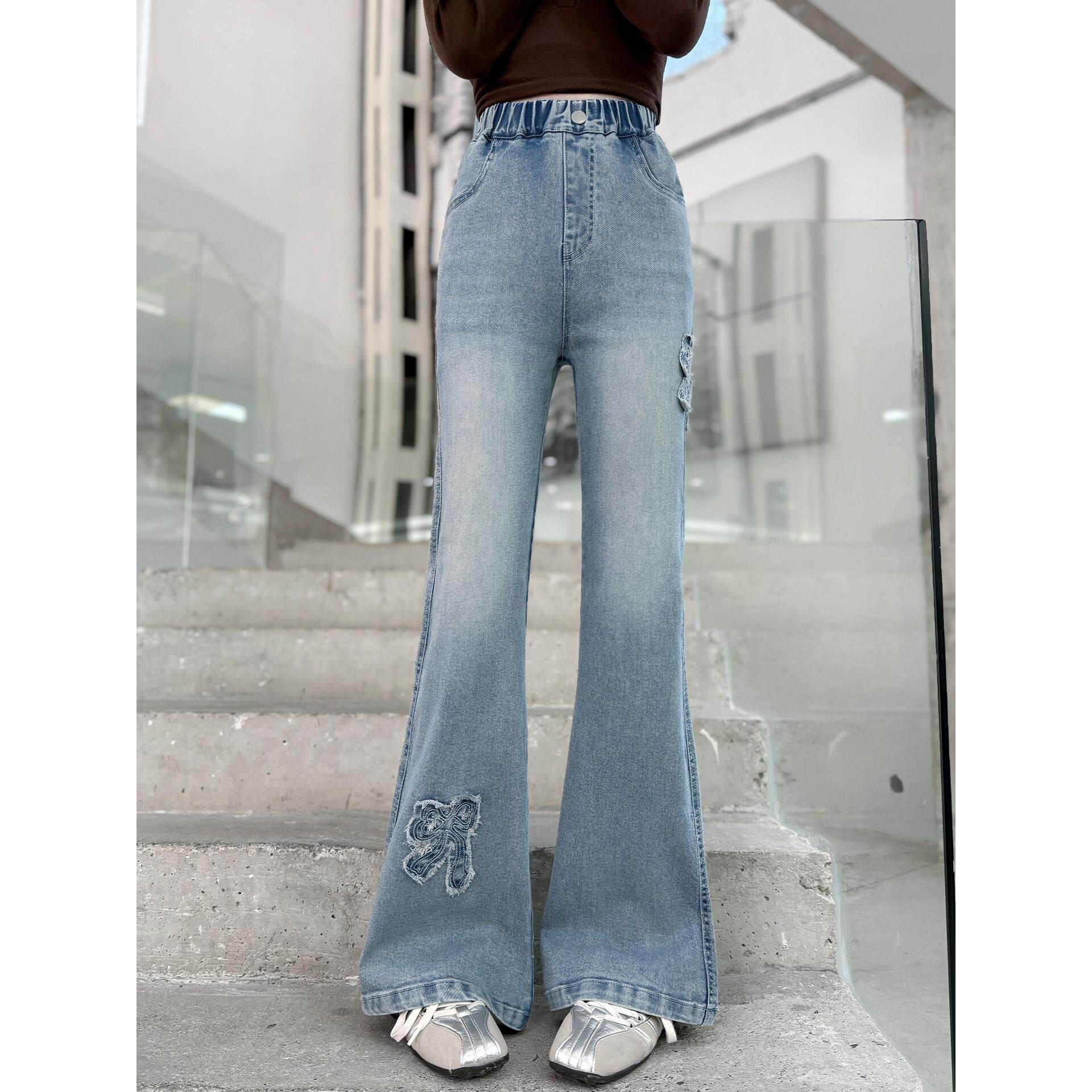 春秋装喇叭裤弹力春季女童牛仔裤女孩儿童割花裤子韩版洋气中大童