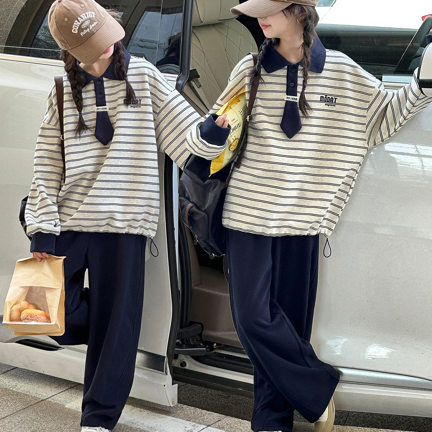 春季休闲两件套套装卫衣女童洋气大童新款条纹2026运动裤春秋儿童