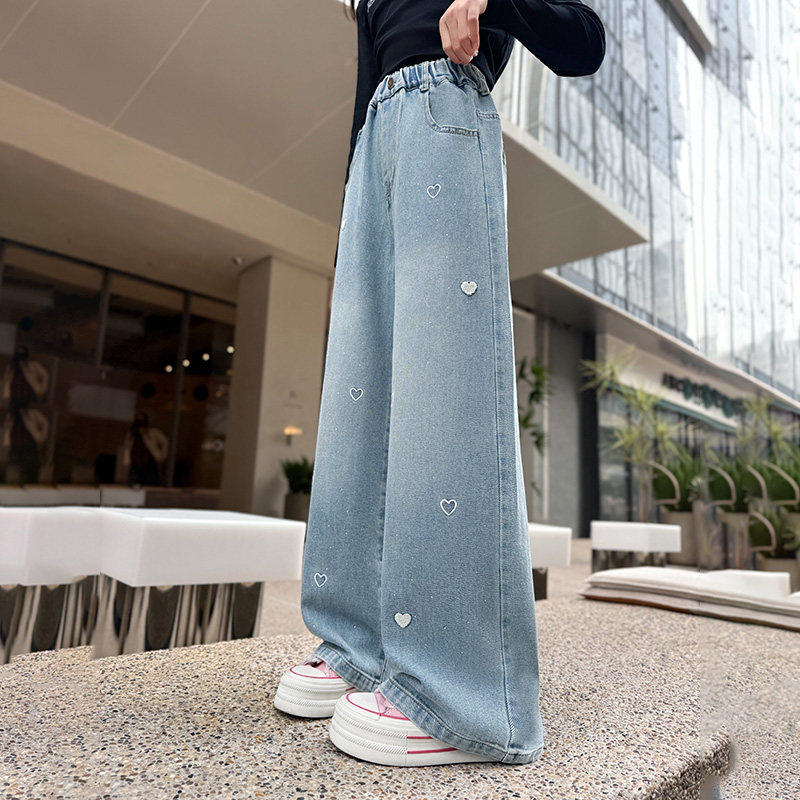 版直筒女童新款窄2026春秋裤子牛仔裤阔腿裤春款中大童初中生儿童