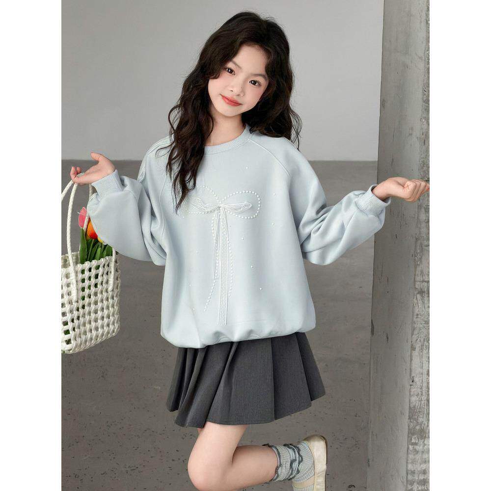 休闲T恤春装新款中大童打底百搭2026长袖春秋卫衣衫圆领女童韩版