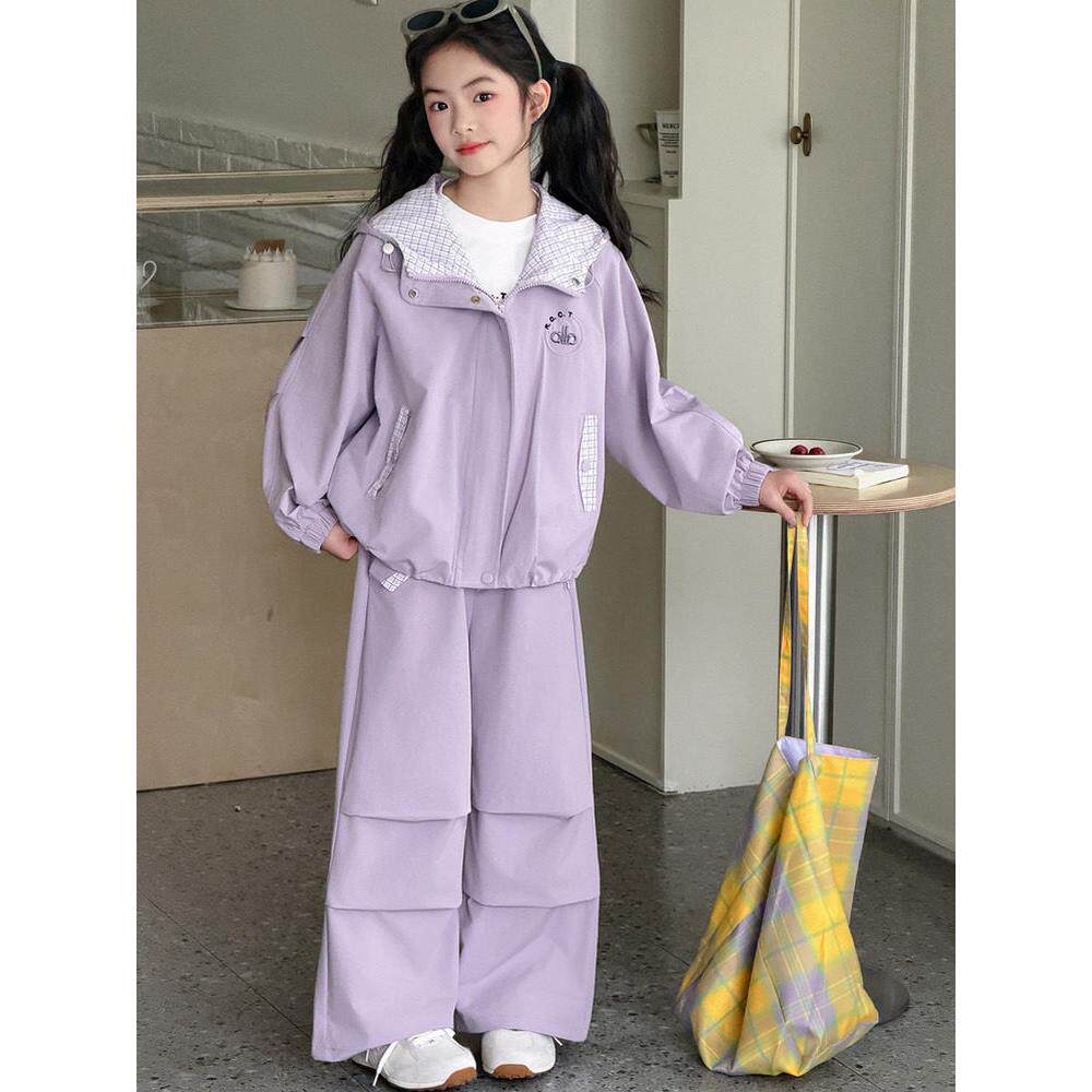 运动装洋气儿童女童中大童夹克新款春秋套装2026三件套装拼色休闲