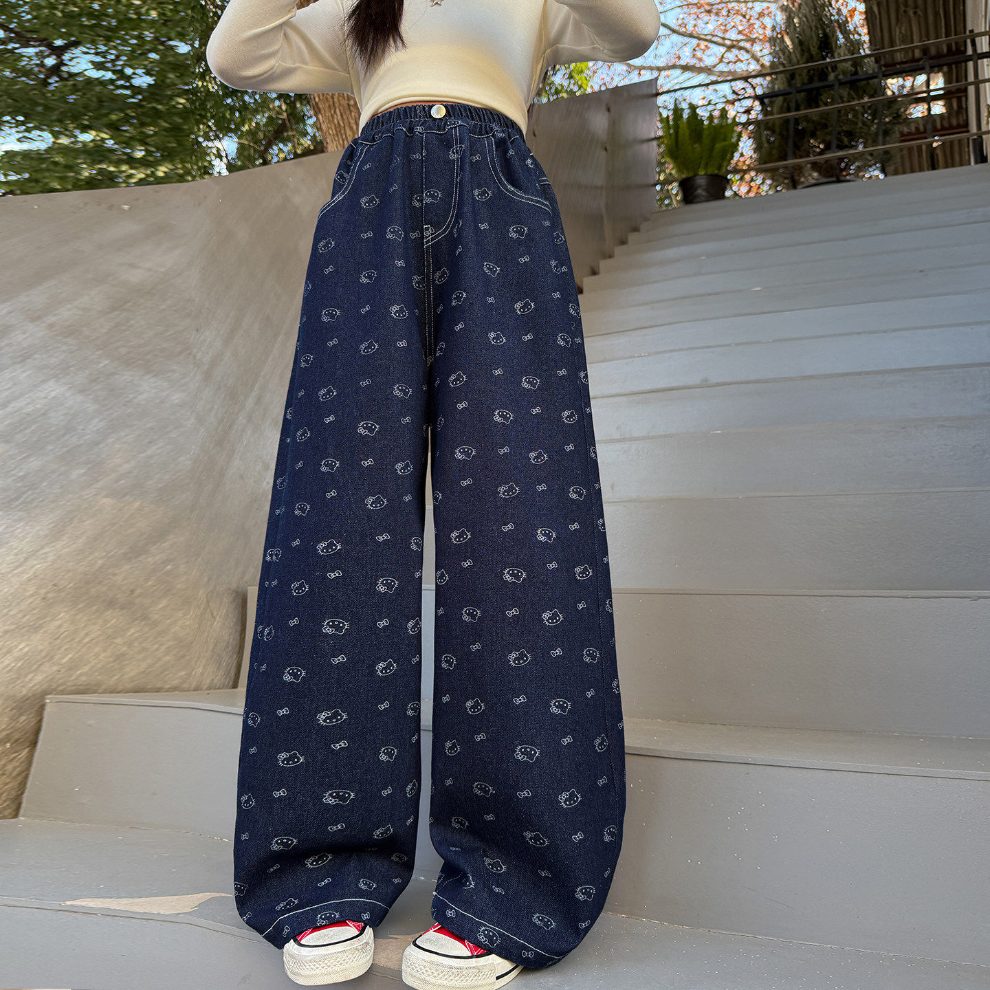 宽松春装新款牛仔裤腿2026春季大裤子阔中款儿童春秋女孩女童直筒