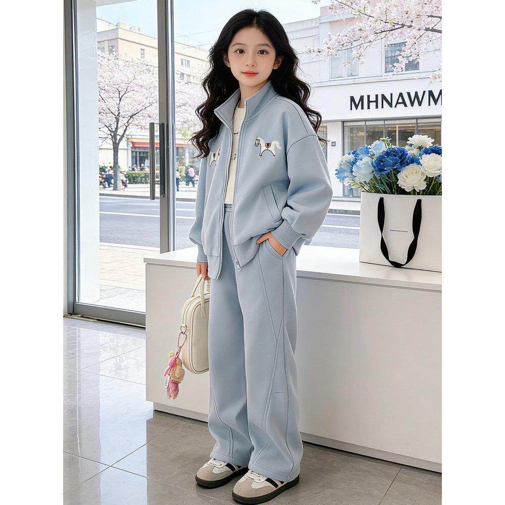 休闲时尚运动装卫衣新款洋气中大童两件套2026女童春秋套装阔腿裤
