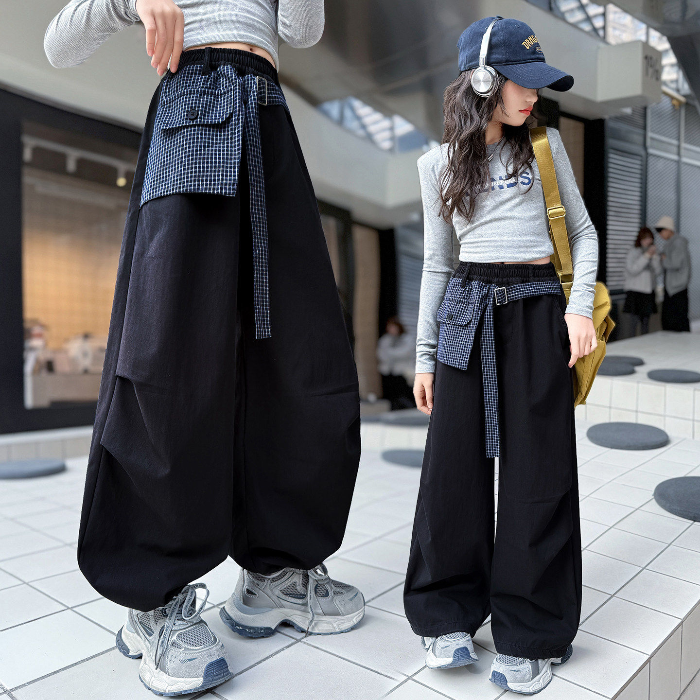 春秋装裤子脚儿童新款女孩街舞拼接阔腿裤可束裤大童2026女童洋气