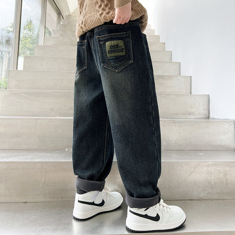 直筒儿童长裤裤子男童牛仔裤阔腿宽松中大童新款男孩2026春季春秋