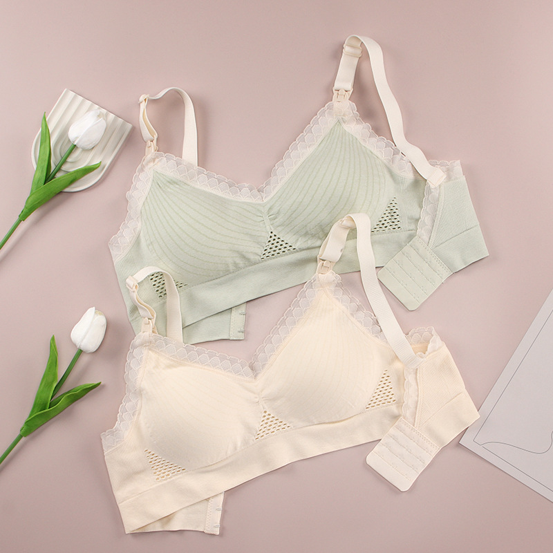 无钢圈哺乳内衣妈咪产后喂奶文胸性感蕾丝前开扣聚拢透气胸罩女