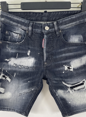 D615新款欧美风时尚D2潮男水洗磨磨白黑色牛仔短裤男