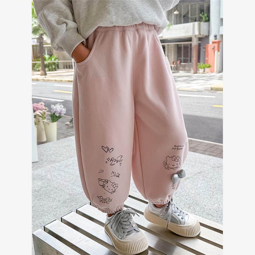 女童秋冬一体绒卫裤2025新款洋气时髦女宝宝冬款加厚卡通休闲裤子