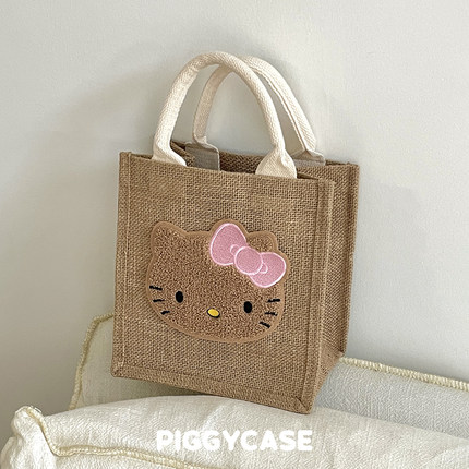 朱壳儿可爱kitty麻布袋手提包包上班通勤早八遛弯去哪都能拎的包