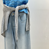 直筒裤 浅蓝色拖地裤 春 女显瘦百搭窄版 华夫肌理感软糯天丝棉牛仔裤