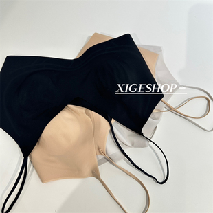 粉底液细肩带内衣女透气兔耳杯显胸小薄杯垫无痕一体美背内裤文胸