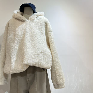 奶呼呼环保颗粒绒白色连帽卫衣女加厚保暖减龄休闲羊羔毛帽衫外套