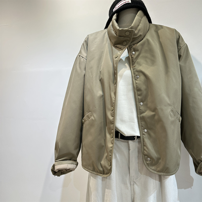 黑色短款立领棉服轻薄外套女冬季2025新款宽松小个子休闲夹克上衣