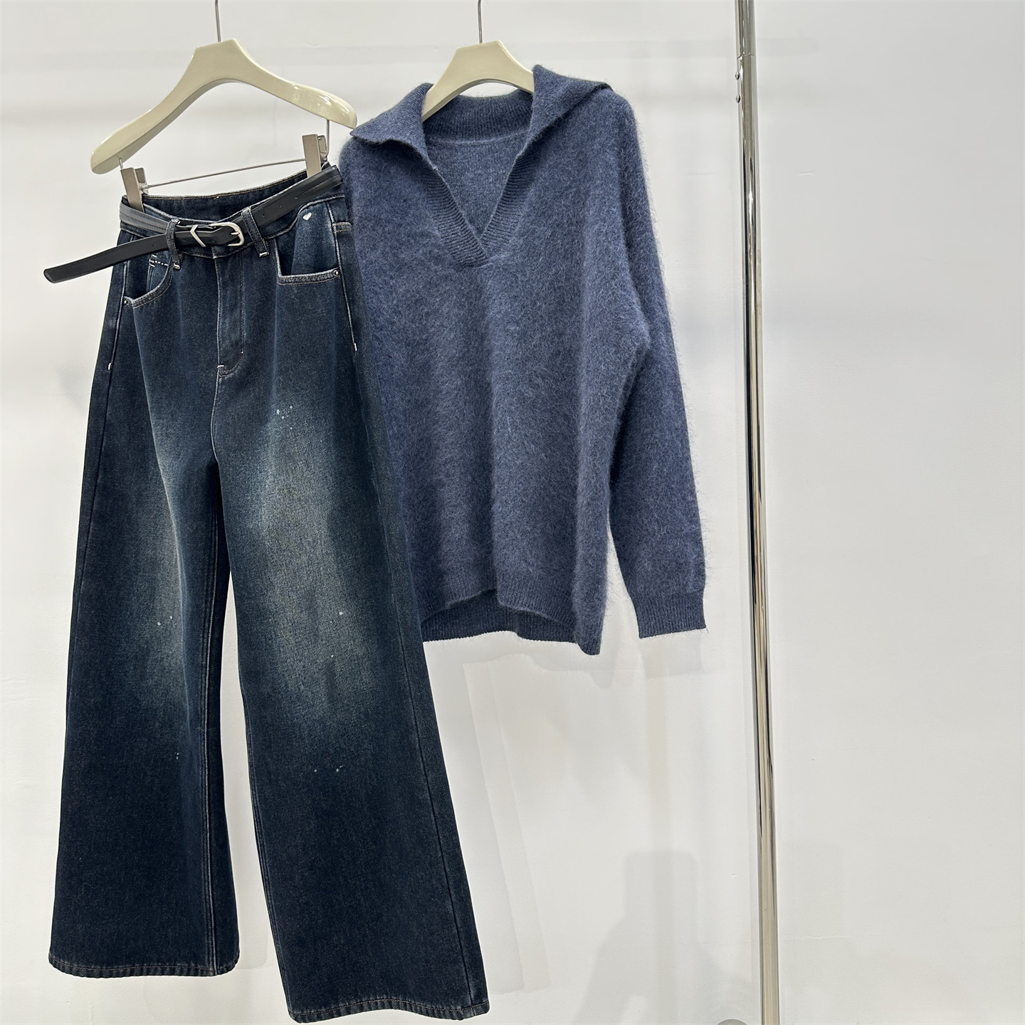 星空灰泼墨水洗高腰牛仔裤女冬加绒保暖时髦百搭宽松阔腿拖地长裤,女装/女士精品,牛仔裤,淘宝优惠券,粉丝福利购,淘宝优惠卷