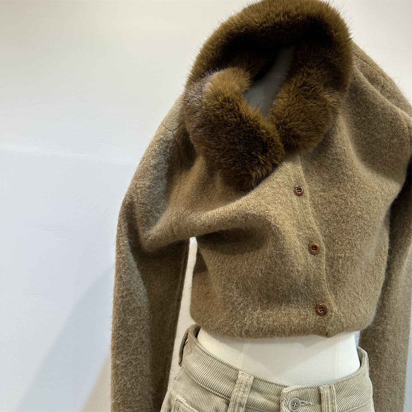 可拆卸皮草毛领针织开衫女气质奶茶咖显瘦叠穿兔毛绒亲肤毛衣秋冬