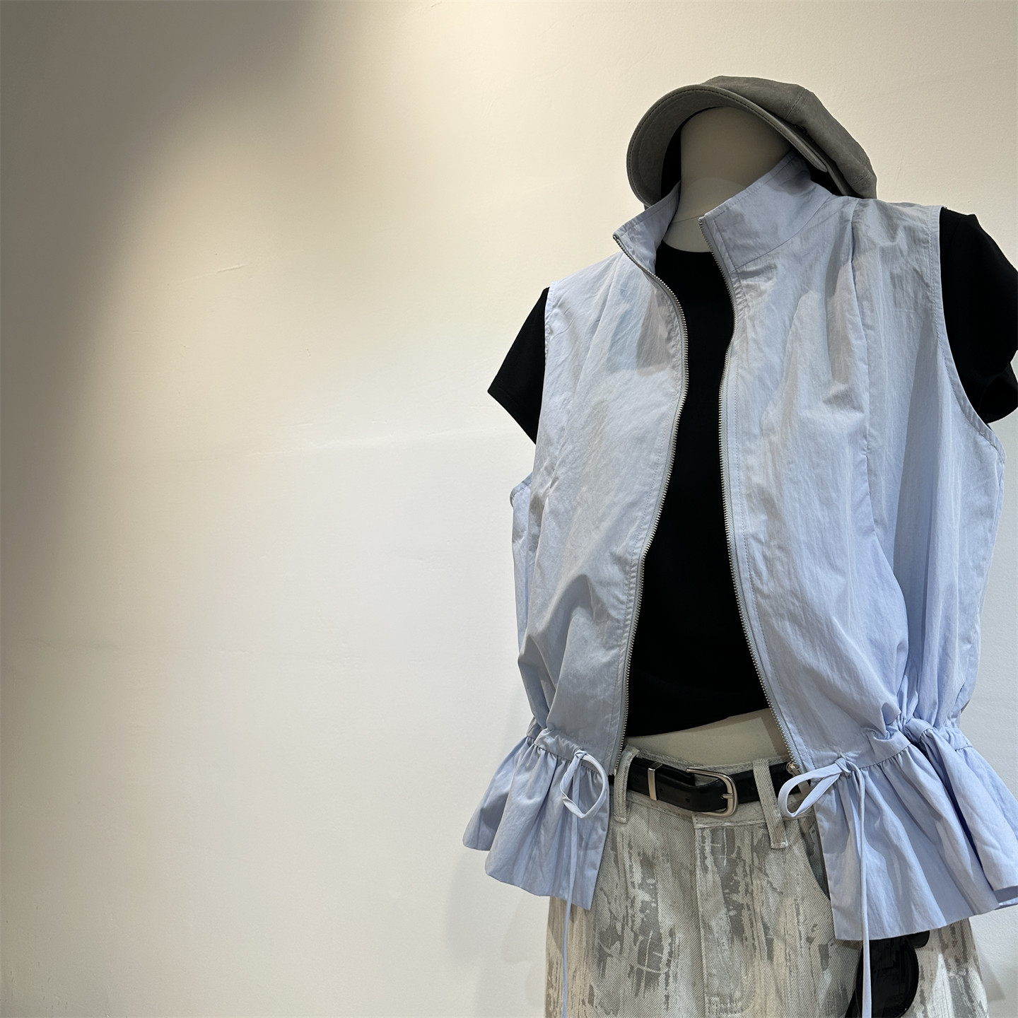 设计师款小众下摆荷叶边抽绳马甲外穿宽松小立领气质休闲叠穿马夹