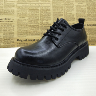 潮 防滑透气百搭男皮鞋 撤柜清仓真皮厚底圆头商务正装 英伦风德比鞋