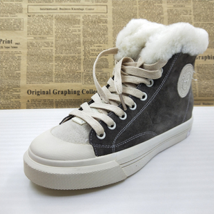 软底防滑透气百搭秋冬女鞋 35码 孤品清仓真皮加绒平底高帮休闲板鞋