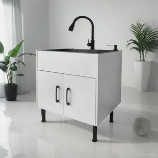 小区改造出租屋不锈钢洗手盆洗菜盆一体柜厨房大单槽带龙头沥水篮