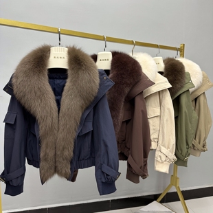 2025冬季新款羽绒服女时尚韩版短款皮草外套派克服狐狸毛领可拆卸