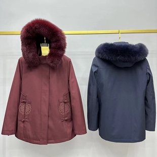 2025新款 皮草外套獭兔内胆可拆卸狐狸毛领冬 派克服女中老年妈妈款