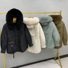 万人迷派克服女新款时尚韩版皮草外套大衣狐狸毛领可拆卸獭兔内胆